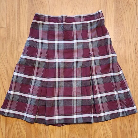School Uniform Girls' Pleat Skirt, Maroon /White/Grey || 26in EUC - Picture 2 of 10